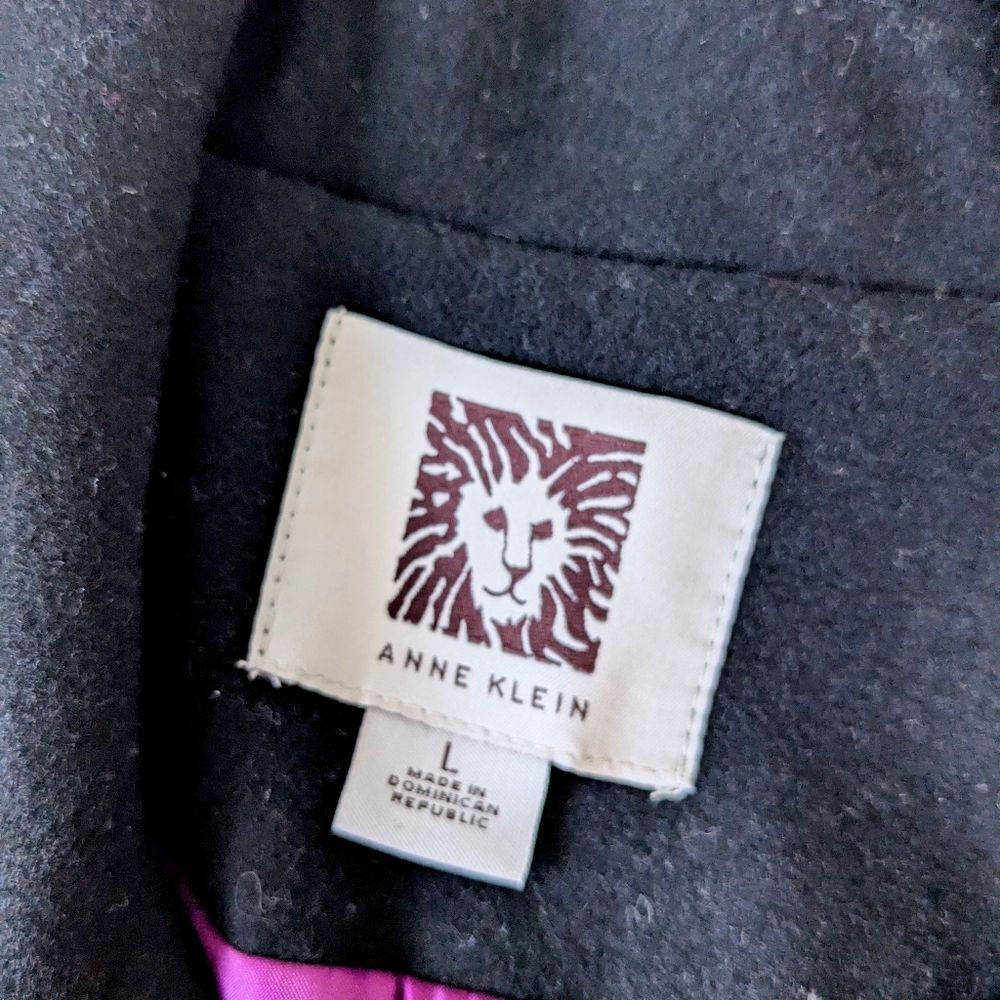 Black Anne Klein Double Breasted Wool Coat Large Winter Peacoat Classic Preppy - Picture 8 of 8
